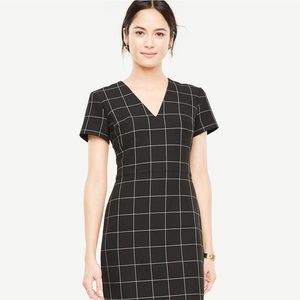 Windowpane V-Neck Sheath Dress
